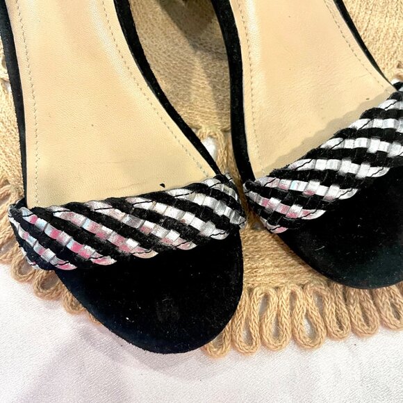 Rag & Co Black Silver Leather Suede Velcro Ankle Sandal Heels Size US 9 - Picture 10 of 12